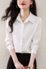 白色雪纺衬衫女春秋款时尚，气质纯色打底上衣高端职业正装大码衬衣