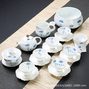 景德镇家用陶瓷白瓷，茶壶盖碗中式手绘功夫，茶具茶杯套装定制