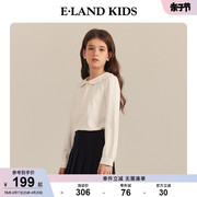 eland kids衣恋童装2024年春季女童甜美刺绣娃娃领长袖衬衫