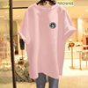 韩国2024夏欧洲站粉色t恤女宽松欧货大版中长款纯棉短袖上衣