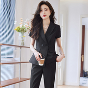 黑色短袖西装外套女夏季薄款职业气质酒店经理正装西服工作服套装