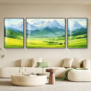 家有靠山客厅挂画沙发背景墙装饰画现代简约三联画绿水青山图壁画