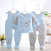 冬季新生儿棉衣三件套装保暖厚款宝宝包脚背带棉裤0-1岁婴儿冬装