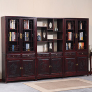 实木书柜中式书橱书架组合明清仿古风格榆木，雕花置物架展示架家具