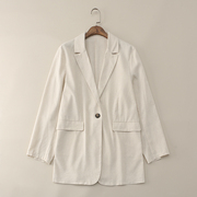 32749日本单~棉麻混纺米色，薄款宽松长袖，西装西服外套上衣女0.36