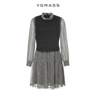 vgrass维格娜丝真丝连衣裙，女冬季两件套套装，vxl4n41920