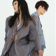 0002国风M0321小众品牌夏季紫灰两面穿廓形薄款西装长袖外套