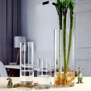 圆柱形花瓶玻璃透明圆大号宽口加厚高款圆柱直筒转运竹水竹富贵竹