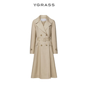 VGRASS繁复蕾丝篙级感真丝风衣外套女24春时髦翻领VSF2P11630