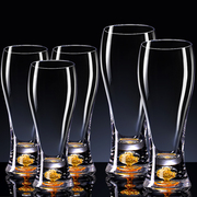 家用金箔啤酒杯子水晶玻璃杯，透明大号扎啤杯酒吧喝水杯，泡茶杯加厚