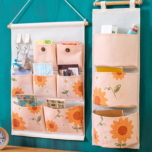 艺术花卉收纳挂袋布艺墙挂式衣柜门后置物架卫生间床头墙面壁挂篮