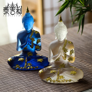 泰式禅意坐佛树脂摆件泰国装饰品东南亚会所茶室供桌琉璃佛像摆设