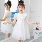 女童连衣裙2024夏短袖(夏短袖)公主，裙生日白色洋气，清新蓬蓬网纱礼服裙