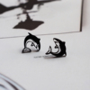 小巧黑色镂空鲨鱼 中性小众百搭个性设计钛钢防过敏耳钉耳饰耳夹