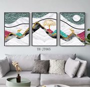现代简约客厅三联画装饰画铝合金边框北欧风格沙发背景墙福鹿壁画