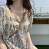 夏季女装韩版批发设计感小众套头娃娃衫宽松方领碎花短袖衬衫