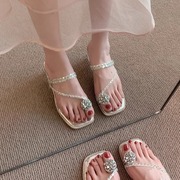 高跟拖鞋女款夏季外穿2024时尚透明水钻套趾粗跟法式绝美凉拖
