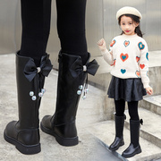 女童靴子秋冬季2023高筒单公主棉鞋儿童中筒雪地长靴中大童鞋