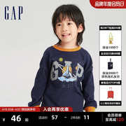 gap男幼童春秋logo纯棉，长袖t恤洋气儿童装微弹舒适运动上衣753648
