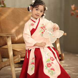 女童中国风长袖外套长半裙套装中大童秋季古风裙子儿童复古汉服裙