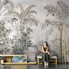 欧式复古壁纸手绘中世纪热带雨林壁画沙发背景墙布芭蕉叶餐厅墙纸
