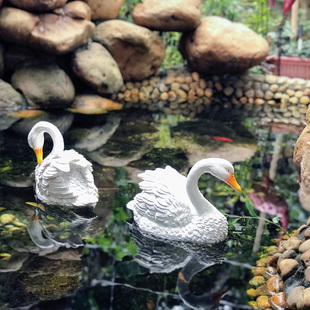 户外庭院假山鱼缸水景鱼池装饰造景摆件浮水鸭子鸳鸯仿真天鹅摆件