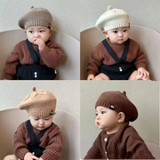 韩系婴儿帽子秋冬洋气宝宝贝雷帽搭配凹造型南瓜帽女童针织毛线帽