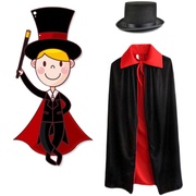魔术师演出服成人儿童魔法师，的帽子万圣节双面披风舞台演出服装