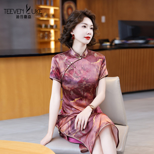 夏季2024年修身杭州丝绸真丝改良旗袍女气质优雅桑蚕丝连衣裙