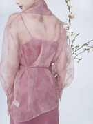 2023年流行漂亮小衫上衣设计感小众洋气独特别致名媛粉色雪纺衬衫