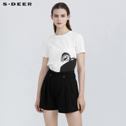 sdeer圣迪奥女装夏装简约圆领人像印花短袖T恤S21280127