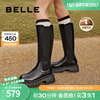 百丽长筒靴子骑士靴，2023冬季女靴黑色，加绒增高筒靴b1574dg3
