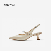 Nine West/玖熙巴黎漫想尖头水钻漆皮凉鞋2024夏裸色法式单鞋