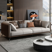 意式极简真皮沙发组合直排三人位现代简约客厅，小户型头层牛皮转角