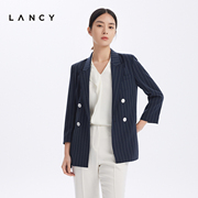 LANCY/朗姿女装2023夏季西装短外套女收腰显瘦条纹高级感上衣