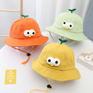 儿童渔夫帽春秋薄款纯棉男女童简约韩版盆帽，婴儿可爱卡通遮阳帽子