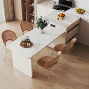轻奢多功能岛台餐桌一体现代简约岩板饭桌椅，组合泡茶桌家用可伸缩