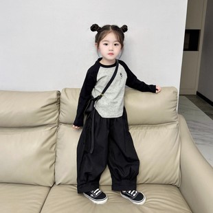 韩国童装2024女童春装，套装女宝洋气韩版长袖t恤南瓜裤两件套