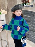 女童高领冬季毛衣，2023儿童洋气秋冬装针织，打底衫加厚保暖