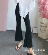 韩国夏季薄款黑色微喇叭裤纯棉弹力女裤垂感高腰显瘦阔腿裤子