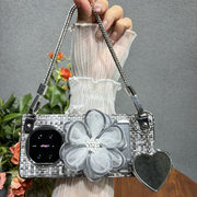 灰色小香风支架皮套珍珠手提链适用于华为Matex5手机壳折叠屏MATE X3典藏版X5网红翻盖防摔X3保护套女款