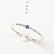 925纯银蓝宝石戒指细尾戒指环，女小指小众设计戒指欧美简约手工