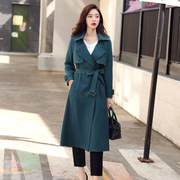 绿色风衣女中长款过膝2023年韩版气质英伦风春季垂感外套大衣
