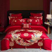 新婚庆(新婚庆)四件套，大红色全棉刺绣结婚房喜被套，六八十件套纯棉床上用品