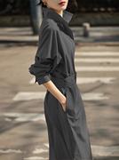 灰色衬衫连衣裙女2024夏季格雷系穿搭气质优雅纯色收腰A字裙