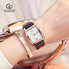 GUOU方形金框钢带款手表皮带四刻度简约表盘带手表表女时尚日历
