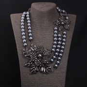 欧美夸张项链亚克力灰珍珠，多层花朵吊坠锁骨链女民族风装饰品配饰