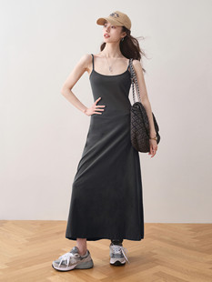 ron法式修身显瘦纯棉，吊带裙2024夏季纯色长裙