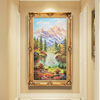 欧式玄关过道手绘油画客厅装饰画现代单幅竖版壁画天鹅湖风景挂画