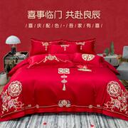 婚床四件套喜被结婚床上用品高端红色婚庆被套床单新婚被罩高级感